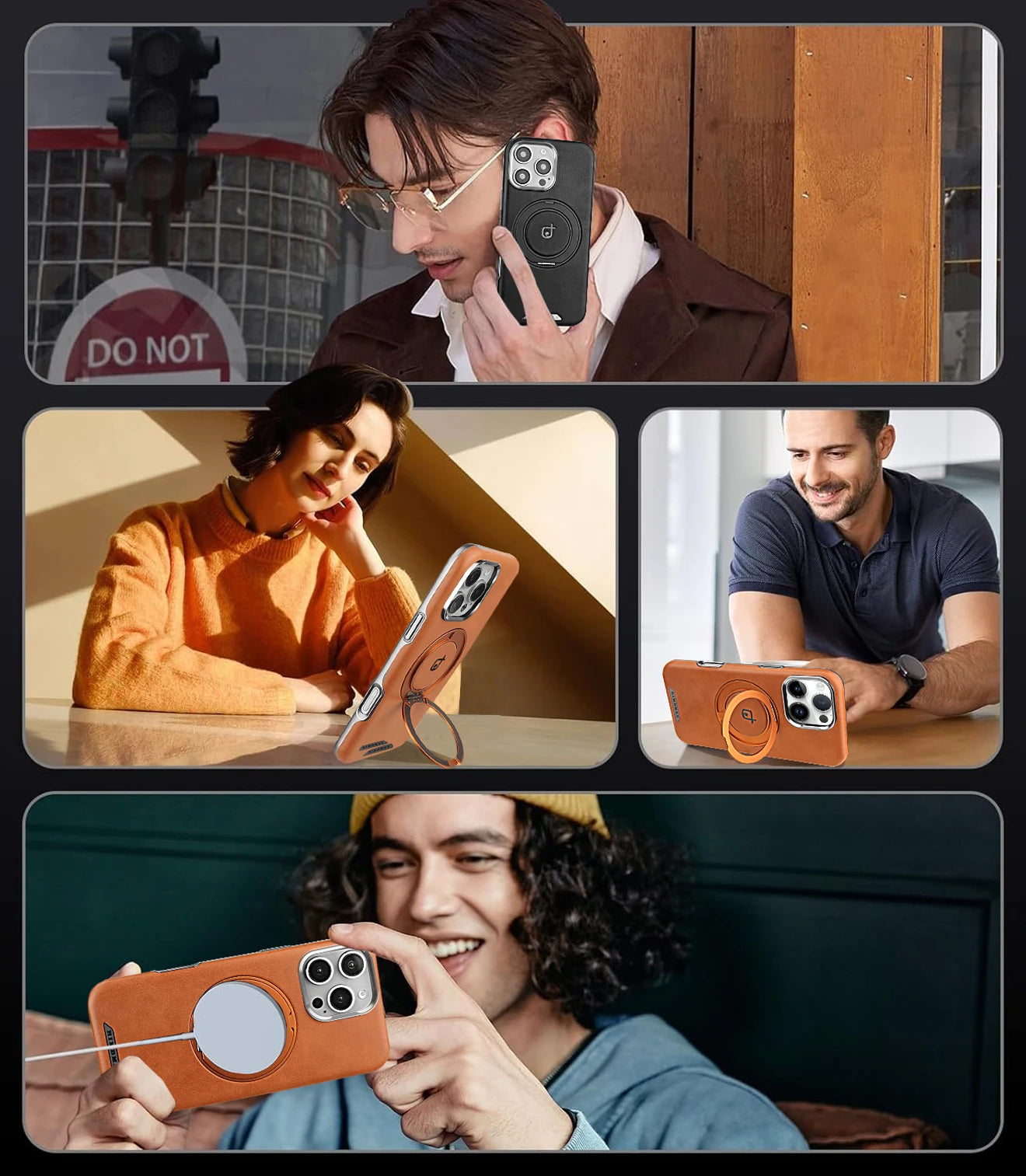 Magnetic Leather Case with Stand Lens Protection