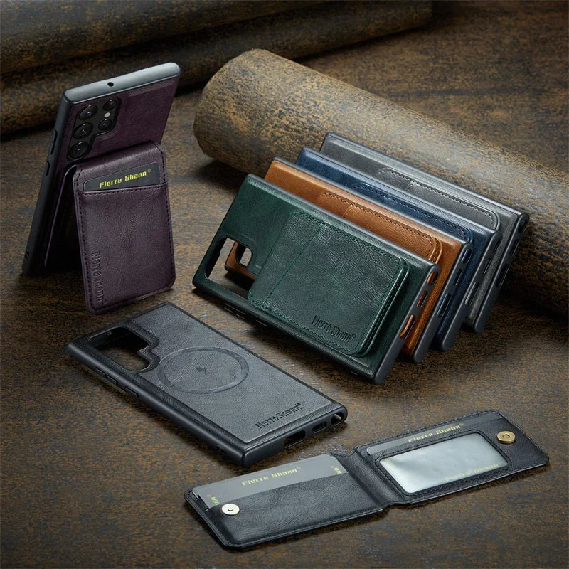 Magnetic Leather Wallet Case for Samsung