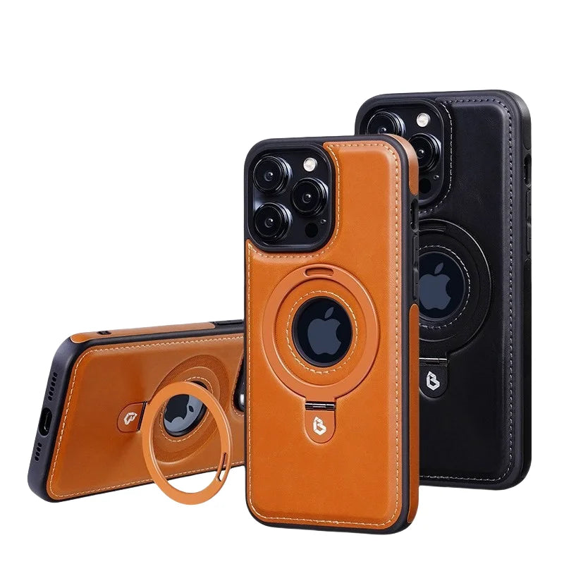 Magnetic Leather Kickstand iPhone Case