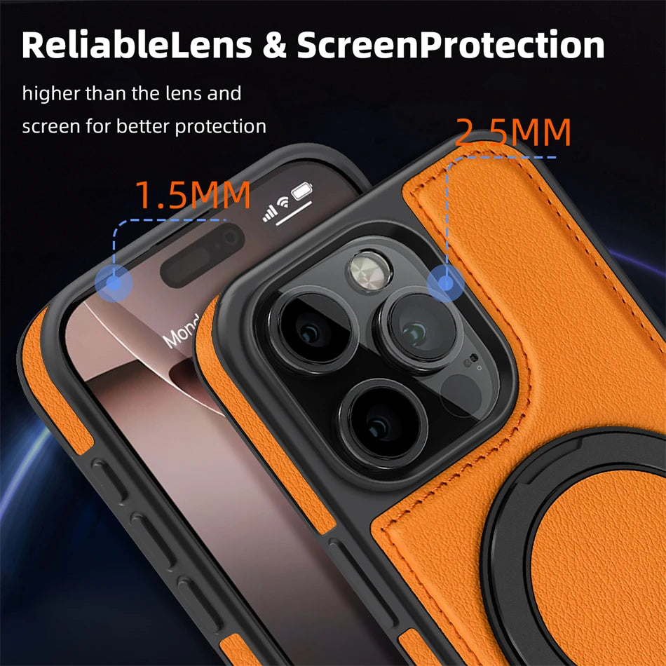 MagSafe PU Leather Rotating Ring Case