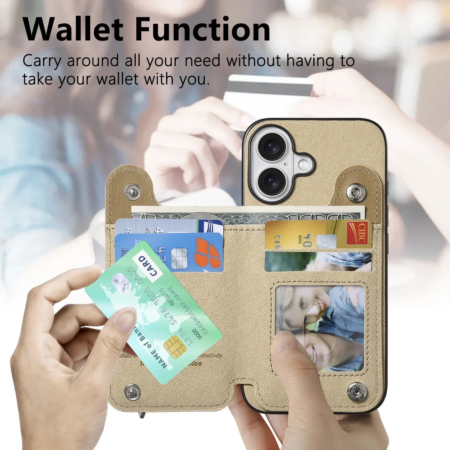 iPhone Leather Wallet Card Strap Case