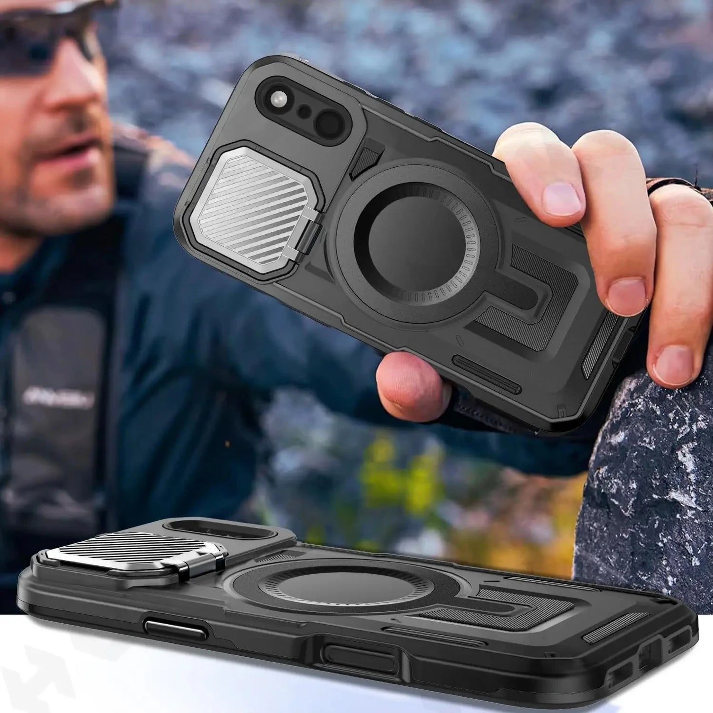 iPhone Magnetic Rugged Metal Stand Case
