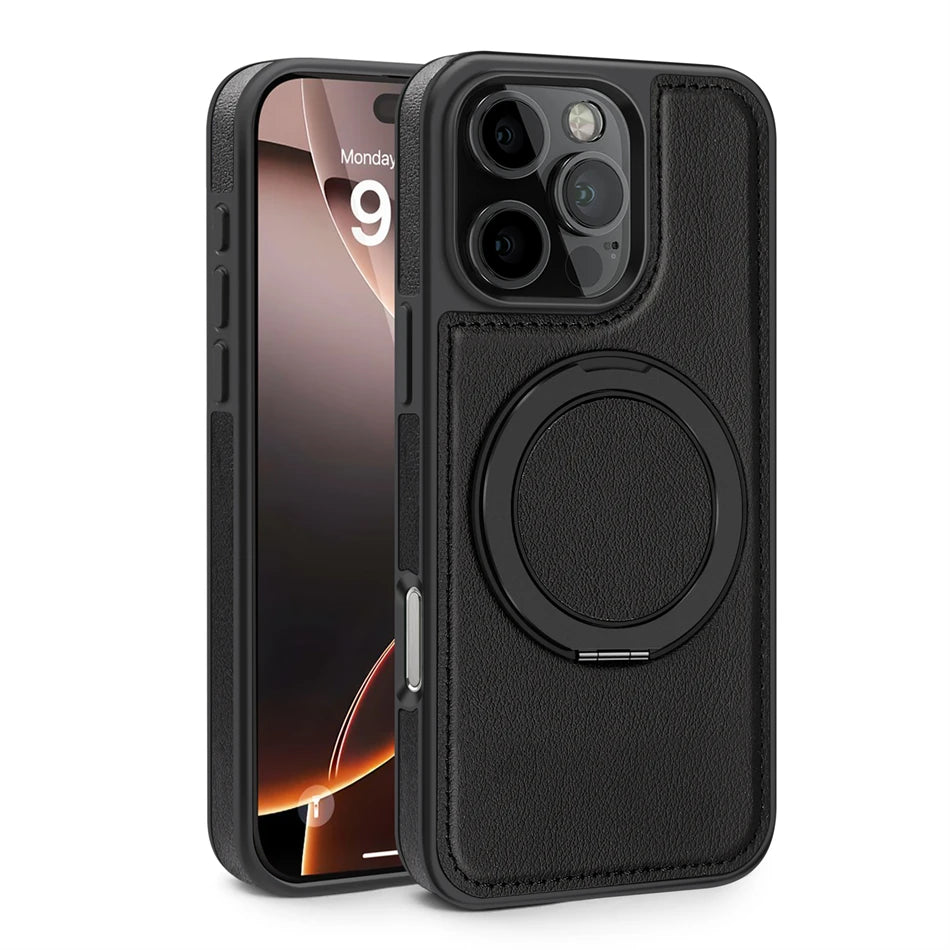 MagSafe PU Leather Rotating Ring Case