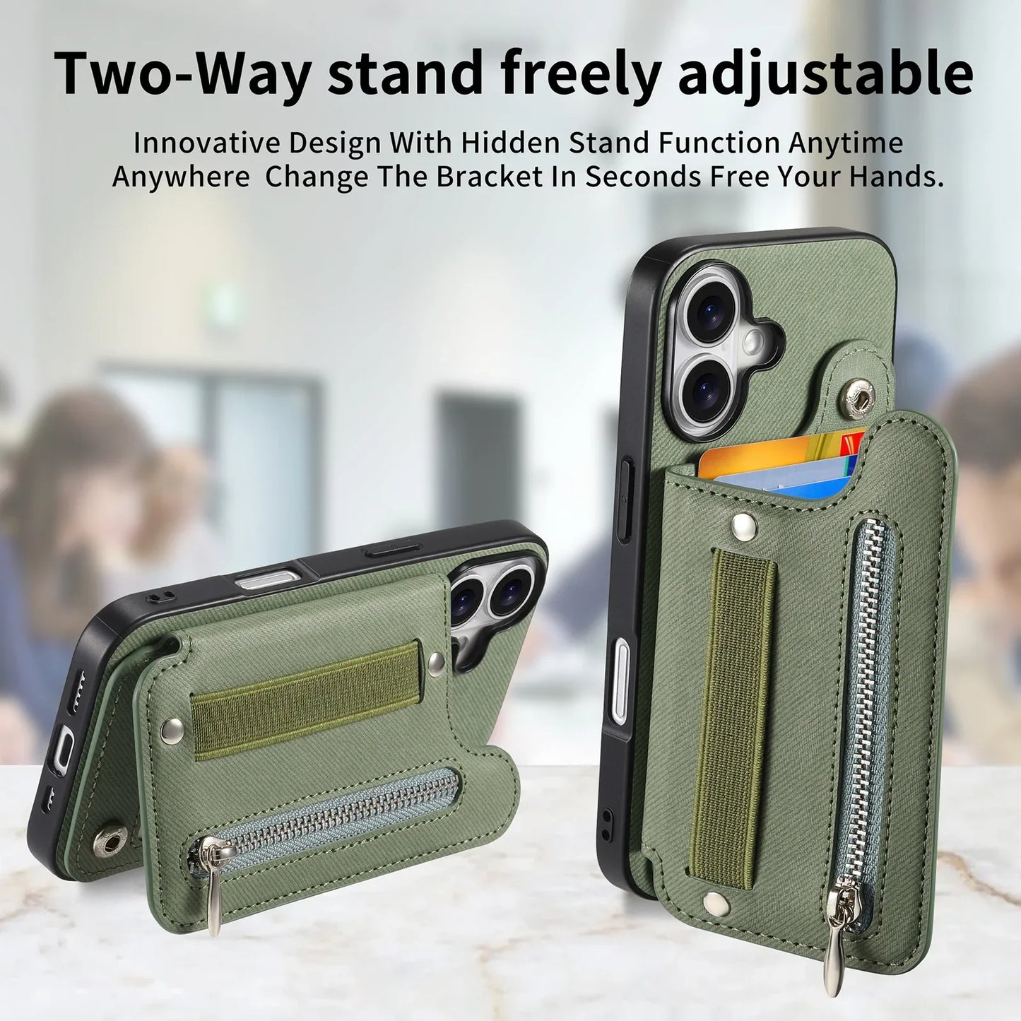 iPhone Leather Wallet Card Strap Case